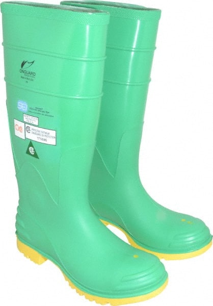 Dunlop Protective Footwear - Men's Size 6 Medium Width Steel Knee Boot - Green, PVC Upper, 16" High, Chemical Resistant, Dielectric, Non-Slip - Exact Tooling