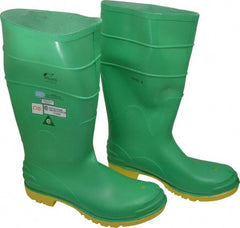 Dunlop Protective Footwear - Men's Size 14 Medium Width Steel Knee Boot - Green, PVC Upper, 16" High, Chemical Resistant, Dielectric, Non-Slip - Exact Tooling