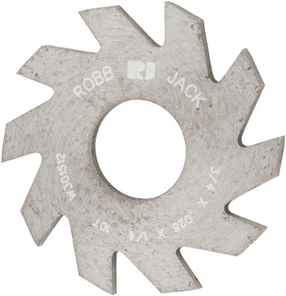 RobbJack - 3/4" Diam x 0.028" Blade Thickness x 1/4" Arbor Hole Diam, 10 Tooth Slitting and Slotting Saw - Arbor Connection, Right Hand, Uncoated, Solid Carbide, Concave Ground - Exact Tooling