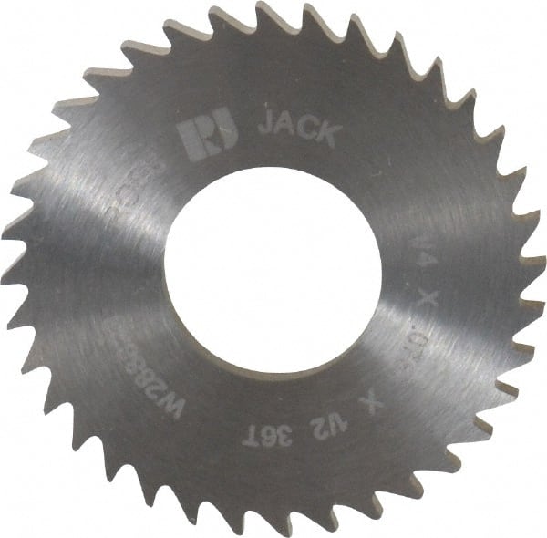 RobbJack - 1-1/4" Diam x 0.0781" Blade Thickness x 1/2" Arbor Hole Diam, 36 Tooth Slitting and Slotting Saw - Arbor Connection, Right Hand, Uncoated, Solid Carbide, Concave Ground - Exact Tooling