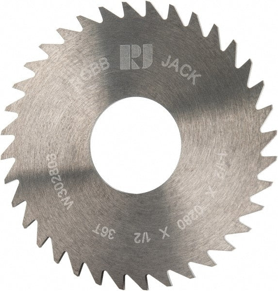 RobbJack - 1-1/2" Diam x 0.028" Blade Thickness x 1/2" Arbor Hole Diam, 36 Tooth Slitting and Slotting Saw - Arbor Connection, Right Hand, Uncoated, Solid Carbide, Concave Ground - Exact Tooling