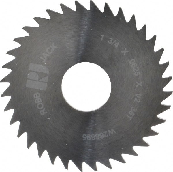RobbJack - 1-3/4" Diam x 1/16" Blade Thickness x 1/2" Arbor Hole Diam, 36 Tooth Slitting and Slotting Saw - Arbor Connection, Right Hand, Uncoated, Solid Carbide, Concave Ground - Exact Tooling