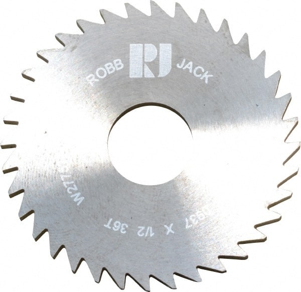 RobbJack - 1-3/4" Diam x 0.0937" Blade Thickness x 1/2" Arbor Hole Diam, 36 Tooth Slitting and Slotting Saw - Arbor Connection, Right Hand, Uncoated, Solid Carbide, Concave Ground - Exact Tooling