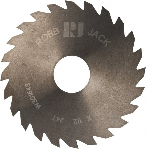 RobbJack - 2" Diam x 0.02" Blade Thickness x 1/2" Arbor Hole Diam, 24 Tooth Slitting and Slotting Saw - Arbor Connection, Right Hand, Uncoated, Solid Carbide, Concave Ground - Exact Tooling