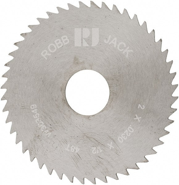 RobbJack - 2" Diam x 0.023" Blade Thickness x 1/2" Arbor Hole Diam, 48 Tooth Slitting and Slotting Saw - Arbor Connection, Right Hand, Uncoated, Solid Carbide, Concave Ground - Exact Tooling