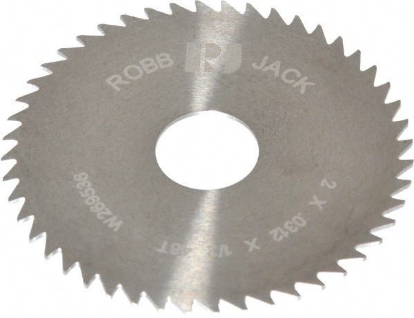 RobbJack - 2" Diam x 0.0312" Blade Thickness x 1/2" Arbor Hole Diam, 48 Tooth Slitting and Slotting Saw - Arbor Connection, Right Hand, Uncoated, Solid Carbide, Concave Ground - Exact Tooling