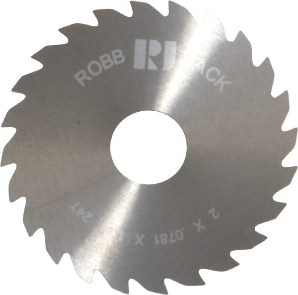 RobbJack - 2" Diam x 0.0781" Blade Thickness x 1/2" Arbor Hole Diam, 24 Tooth Slitting and Slotting Saw - Arbor Connection, Right Hand, Uncoated, Solid Carbide, Concave Ground - Exact Tooling
