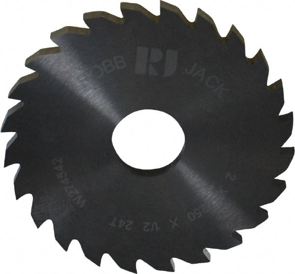 RobbJack - 2" Diam x 1/8" Blade Thickness x 1/2" Arbor Hole Diam, 24 Tooth Slitting and Slotting Saw - Arbor Connection, Right Hand, Uncoated, Solid Carbide, Concave Ground - Exact Tooling