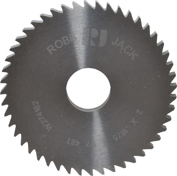 RobbJack - 2" Diam x 3/16" Blade Thickness x 1/2" Arbor Hole Diam, 48 Tooth Slitting and Slotting Saw - Arbor Connection, Right Hand, Uncoated, Solid Carbide, Concave Ground - Exact Tooling