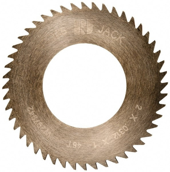 RobbJack - 2" Diam x 0.0312" Blade Thickness x 1" Arbor Hole Diam, 48 Tooth Slitting and Slotting Saw - Arbor Connection, Right Hand, Uncoated, Solid Carbide, Concave Ground - Exact Tooling