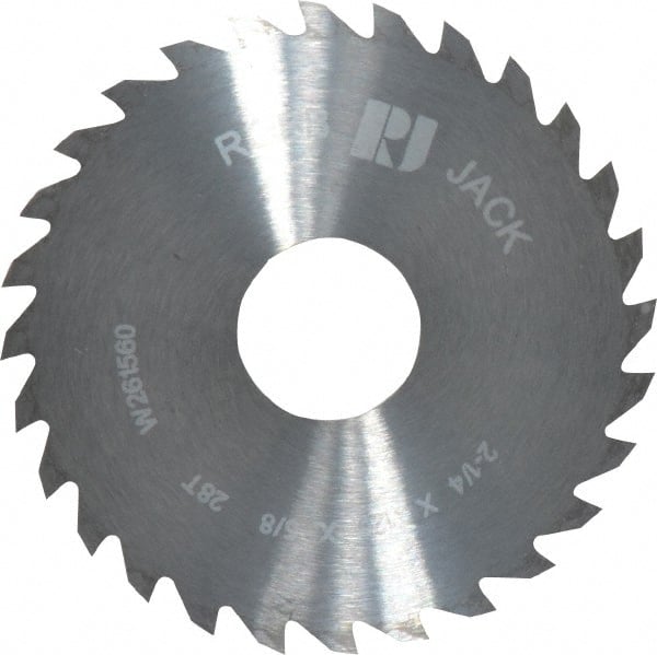 RobbJack - 2-1/4" Diam x 1/8" Blade Thickness x 5/8" Arbor Hole Diam, 28 Tooth Slitting and Slotting Saw - Arbor Connection, Right Hand, Uncoated, Solid Carbide, Concave Ground - Exact Tooling
