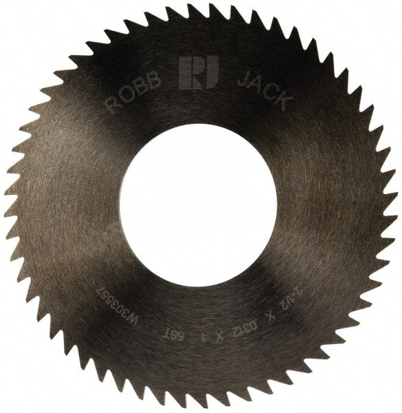 RobbJack - 2-1/2" Diam x 0.0312" Blade Thickness x 1" Arbor Hole Diam, 56 Tooth Slitting and Slotting Saw - Arbor Connection, Right Hand, Uncoated, Solid Carbide, Concave Ground - Exact Tooling