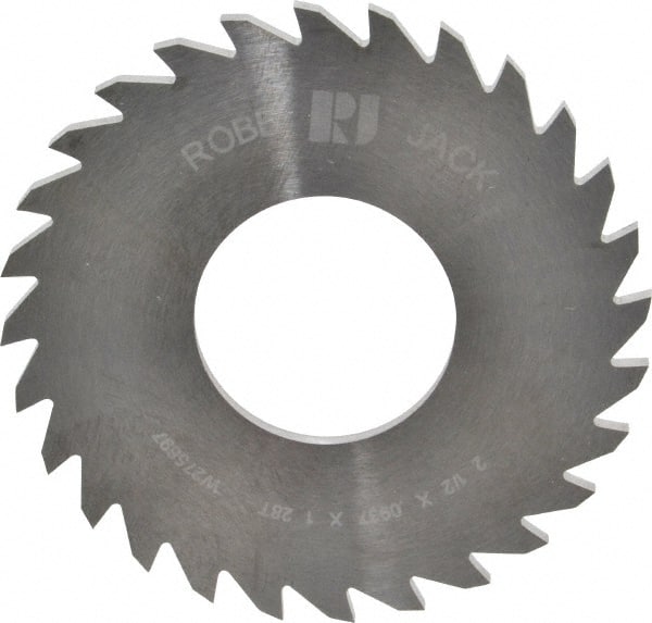 RobbJack - 2-1/2" Diam x 0.0937" Blade Thickness x 1" Arbor Hole Diam, 28 Tooth Slitting and Slotting Saw - Arbor Connection, Right Hand, Uncoated, Solid Carbide, Concave Ground - Exact Tooling