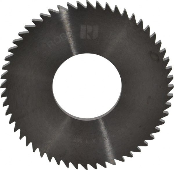 RobbJack - 2-1/2" Diam x 1/8" Blade Thickness x 1" Arbor Hole Diam, 56 Tooth Slitting and Slotting Saw - Arbor Connection, Right Hand, Uncoated, Solid Carbide, Concave Ground - Exact Tooling