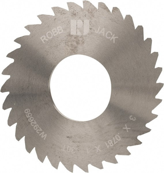 RobbJack - 3" Diam x 0.0781" Blade Thickness x 1" Arbor Hole Diam, 30 Tooth Slitting and Slotting Saw - Arbor Connection, Right Hand, Uncoated, Solid Carbide, Concave Ground - Exact Tooling