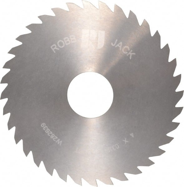 RobbJack - 4" Diam x 0.0312" Blade Thickness x 1" Arbor Hole Diam, 36 Tooth Slitting and Slotting Saw - Arbor Connection, Right Hand, Uncoated, Solid Carbide, Concave Ground - Exact Tooling