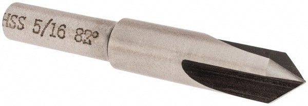 Interstate - 5/16" Head Diam, 1/4" Shank Diam, 3 Flute 82° High Speed Steel Countersink - Bright Finish, 2" OAL, Single End, Straight Shank, Right Hand Cut - Exact Tooling