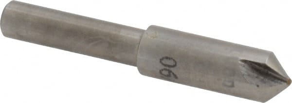 Interstate - 1/4" Head Diam, 3/16" Shank Diam, 3 Flute 90° High Speed Steel Countersink - Bright Finish, 2" OAL, Single End, Straight Shank, Right Hand Cut - Exact Tooling