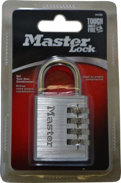 Master Lock - 1-9/16" Body Width, 7/8" Shackle Clearance, Aluminum Chrome Plated Combination Lock - 1/4" Shackle Diam, 1" Shackle Width - Exact Tooling