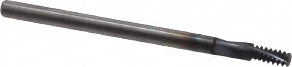 Accupro - #8-32 UNC, 0.12" Cutting Diam, 3 Flute, Solid Carbide Helical Flute Thread Mill - Internal Thread, 1/4" LOC, 2" OAL, 1/8" Shank Diam - Exact Tooling