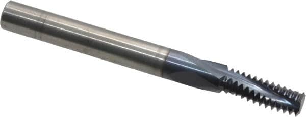 Accupro - M8x1.25 Metric Coarse, 0.235" Cutting Diam, 3 Flute, Solid Carbide Helical Flute Thread Mill - Internal Thread, 5/8" LOC, 2-1/2" OAL, 1/4" Shank Diam - Exact Tooling