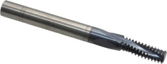 Accupro - M8x1.25 Metric Coarse, 0.235" Cutting Diam, 3 Flute, Solid Carbide Helical Flute Thread Mill - Internal Thread, 5/8" LOC, 2-1/2" OAL, 1/4" Shank Diam - Exact Tooling