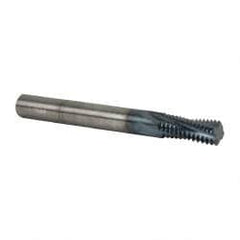 Accupro - M12x1.75 Metric Coarse, 0.37" Cutting Diam, 4 Flute, Solid Carbide Helical Flute Thread Mill - Internal Thread, 7/8" LOC, 3-1/2" OAL, 3/8" Shank Diam - Exact Tooling