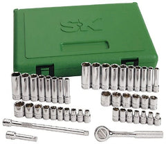 SK - 41 Piece 1/4" Drive Standard Deep Socket Set - 12 Points, 3/16 to 9/16", 5 to 14mm, Inch/Metric Measurement Standard - Exact Tooling