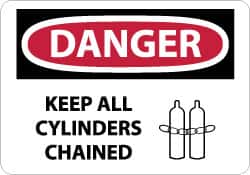 NMC - "Danger - Keep All Cylinders Chained", 10" Long x 14" Wide, Rigid Plastic Safety Sign - Rectangle, 0.05" Thick, Use for Accident Prevention - Exact Tooling
