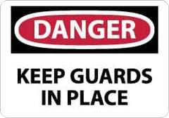 NMC - Accident Prevention Label, Header: DANGER - Legend: Danger - Keep Guards in Place, English, Red, Black & White, 5" Long x 3" High, Sign Muscle Finish - Exact Tooling