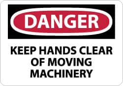 NMC - "Danger - Keep Hands Clear of Moving Machinery", 10" Long x 14" Wide, Aluminum Safety Sign - Rectangle, 0.04" Thick, Use for Accident Prevention - Exact Tooling