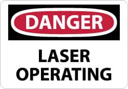 NMC - "Danger - Laser Operating", 10" Long x 14" Wide, Pressure-Sensitive Vinyl Safety Sign - Rectangle, 0.004" Thick, Use for Accident Prevention - Exact Tooling