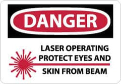 NMC - "Danger - Laser Operating - Protect Eyes and Skin From Beam", 10" Long x 14" Wide, Aluminum Safety Sign - Rectangle, 0.04" Thick, Use for Accident Prevention - Exact Tooling