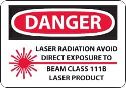NMC - "Danger - Laser Radiation - Avoid Direct Exposure to Beam - Class 111b Laser Product", 10" Long x 14" Wide, Pressure-Sensitive Vinyl Safety Sign - Rectangle, 0.004" Thick, Use for Accident Prevention - Exact Tooling