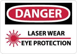 NMC - "Danger - Laser - Wear Eye Protection", 10" Long x 14" Wide, Rigid Plastic Safety Sign - Rectangle, 0.05" Thick, Use for Accident Prevention - Exact Tooling