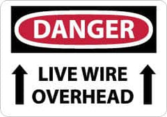 NMC - "Danger - Live Wire Overhead", 10" Long x 14" Wide, Aluminum Safety Sign - Rectangle, 0.04" Thick, Use for Accident Prevention - Exact Tooling