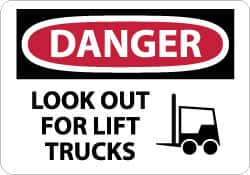 NMC - "Danger - Look Out for Lift Trucks", 10" Long x 14" Wide, Pressure-Sensitive Vinyl Safety Sign - Rectangle, 0.004" Thick, Use for Accident Prevention - Exact Tooling