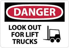 NMC - "Danger - Look Out for Lift Trucks", 10" Long x 14" Wide, Rigid Plastic Safety Sign - Rectangle, 0.05" Thick, Use for Accident Prevention - Exact Tooling