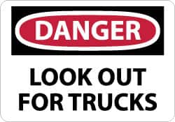 NMC - "Danger - Look Out for Trucks", 10" Long x 14" Wide, Rigid Plastic Safety Sign - Rectangle, 0.05" Thick, Use for Accident Prevention - Exact Tooling