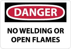 NMC - "Danger - No Welding or Open Flames", 10" Long x 14" Wide, Rigid Plastic Safety Sign - Rectangle, 0.05" Thick, Use for Accident Prevention - Exact Tooling