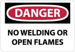 NMC - "Danger - No Welding or Open Flames", 10" Long x 14" Wide, Pressure-Sensitive Vinyl Safety Sign - Rectangle, 0.004" Thick, Use for Accident Prevention - Exact Tooling