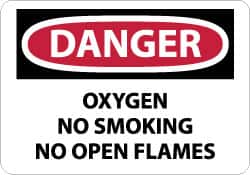 NMC - "Danger - Oxygen, No Smoking, No Open Flames", 10" Long x 14" Wide, Pressure-Sensitive Vinyl Safety Sign - Rectangle, 0.004" Thick, Use for Accident Prevention - Exact Tooling