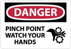 NMC - "Danger - Pinch Point - Watch Your Hands", 10" Long x 14" Wide, Pressure-Sensitive Vinyl Safety Sign - Rectangle, 0.004" Thick, Use for Accident Prevention - Exact Tooling