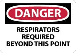 NMC - "Danger - Respirators Required Beyond This Point", 10" Long x 14" Wide, Aluminum Safety Sign - Rectangle, 0.04" Thick, Use for Accident Prevention - Exact Tooling