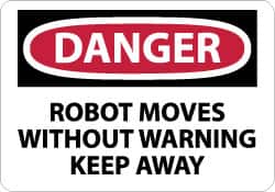 NMC - "Danger - Robot Moves without Warning - Keep Away", 10" Long x 14" Wide, Rigid Plastic Safety Sign - Rectangle, 0.05" Thick, Use for Accident Prevention - Exact Tooling