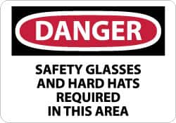 NMC - "Danger - Safety Glasses and Hard Hats Required in This Area", 10" Long x 14" Wide, Aluminum Safety Sign - Rectangle, 0.04" Thick, Use for Accident Prevention - Exact Tooling