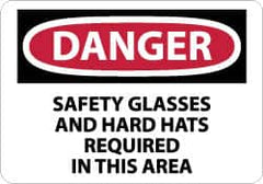 NMC - "Danger - Safety Glasses and Hard Hats Required in This Area", 10" Long x 14" Wide, Rigid Plastic Safety Sign - Rectangle, 0.05" Thick, Use for Accident Prevention - Exact Tooling