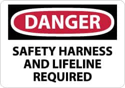 NMC - "Danger - Safety Harness and Lifeline Required", 10" Long x 14" Wide, Aluminum Safety Sign - Rectangle, 0.04" Thick, Use for Accident Prevention - Exact Tooling