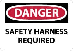 NMC - "Danger - Safety Harness Required", 10" Long x 14" Wide, Rigid Plastic Safety Sign - Rectangle, 0.05" Thick, Use for Accident Prevention - Exact Tooling