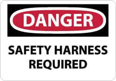 NMC - "Danger - Safety Harness Required", 10" Long x 14" Wide, Pressure-Sensitive Vinyl Safety Sign - Rectangle, 0.004" Thick, Use for Accident Prevention - Exact Tooling